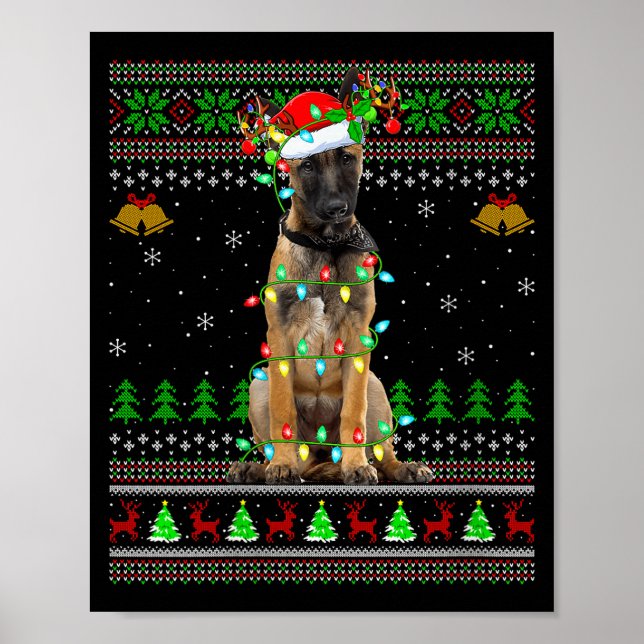 Womens Belgian Malinois Dog Ugly Christmas Sweater Poster (Front)