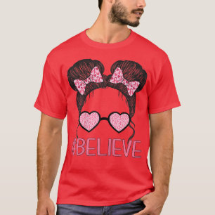 Womens Believe Breast Cancer Awareness Cute Messy T-Shirt