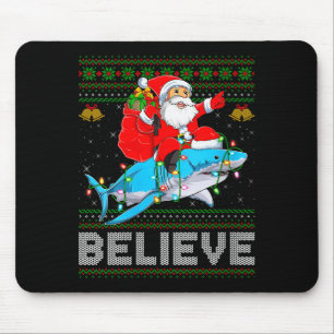 Womens Believe Xmas Funny Santa Riding Shark Ugly  Mouse Mat