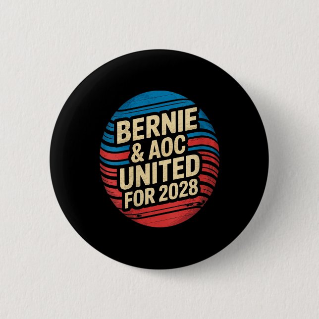 Womens Bernie Sanders And Aoc 2028 For President C 6 Cm Round Badge (Front)