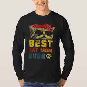 Womens Best Cat Mum Ever Vintage Cat Cool Sunglas T-Shirt