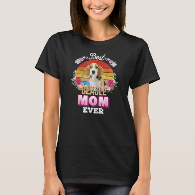 Womens Best Dog Mum Ever Beagle Floral Retro T-Shirt (Front)