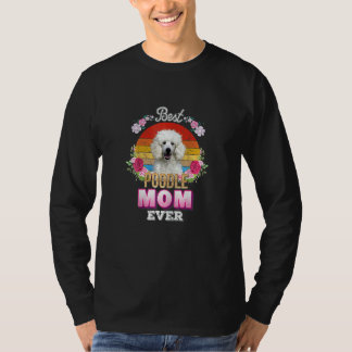 Womens Best Dog Mum Ever Poodle Floral Retro  Moth T-Shirt
