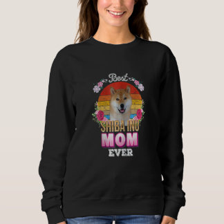 Womens Best Dog Mum Ever Shiba Inu Floral Retro  M Sweatshirt