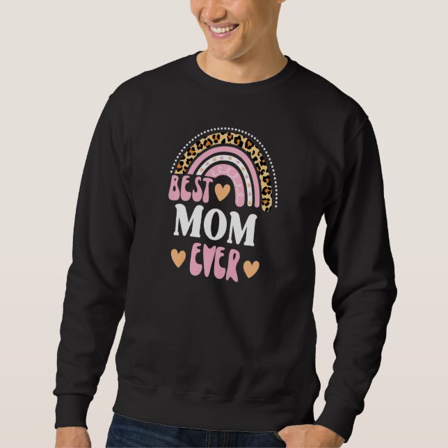 Womens Best Mum Ever Cool Retro Leopard Rainbow   Sweatshirt (Front)