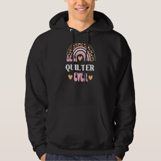 Womens Best Quilter Ever Cool Retro Leopard Rainbo Hoodie