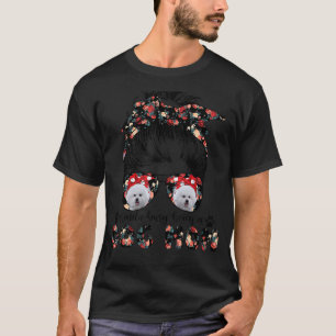 Womens Bichon Frise Dog Mum Messy Bun Hair Glasses T-Shirt