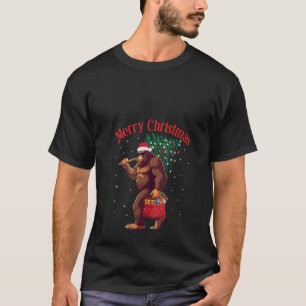 Womens Bigfoot Merry Christmas Tree Lights Sasquat T-Shirt