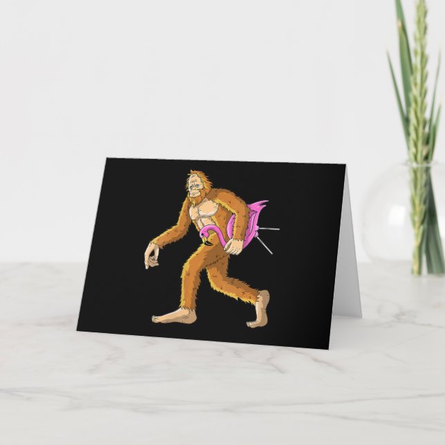 Womens Bigfoot With Flamingo Animal Costume Gift Thank You Card (Front)