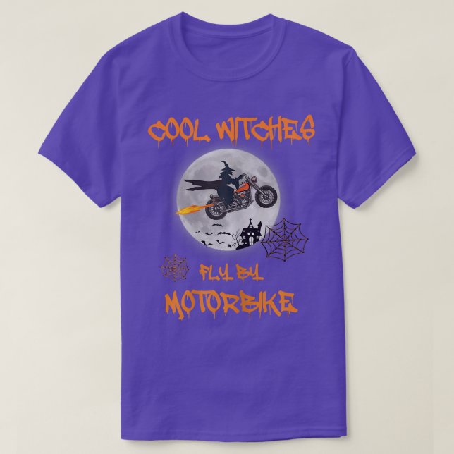 Womens Biker Lady, Cool witches fly by motorbike,  T-Shirt (Design Front)