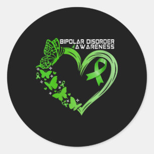 Womens Bipolar Disorder Awareness Green Ribbon Bip Classic Round Sticker