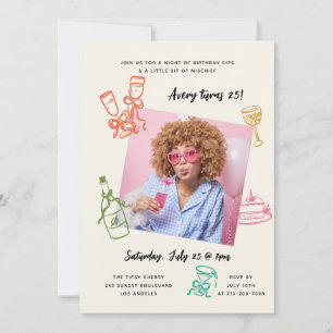 Womens Birthday Cocktail Party Photo Invitation