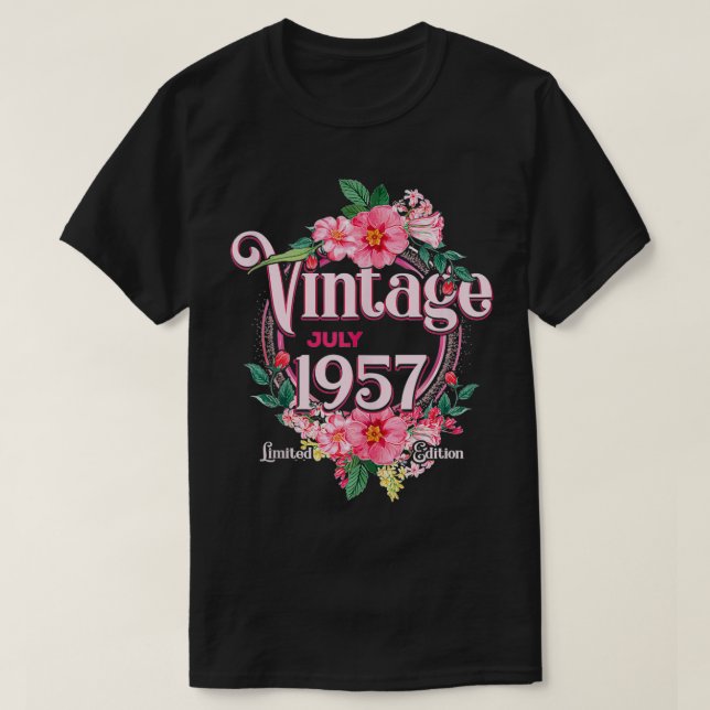 Womens Birthday Gift Born In July 1957 Flowers Bda T-Shirt (Design Front)