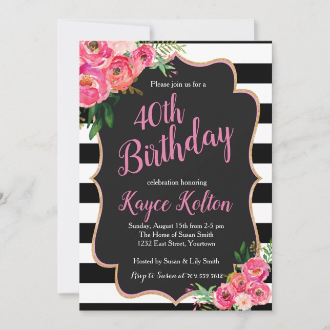 Women's Birthday Invitation pink and black (Front)