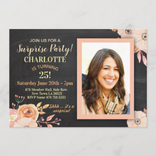 Women's Birthday Party Photo Flowers Peach Invite