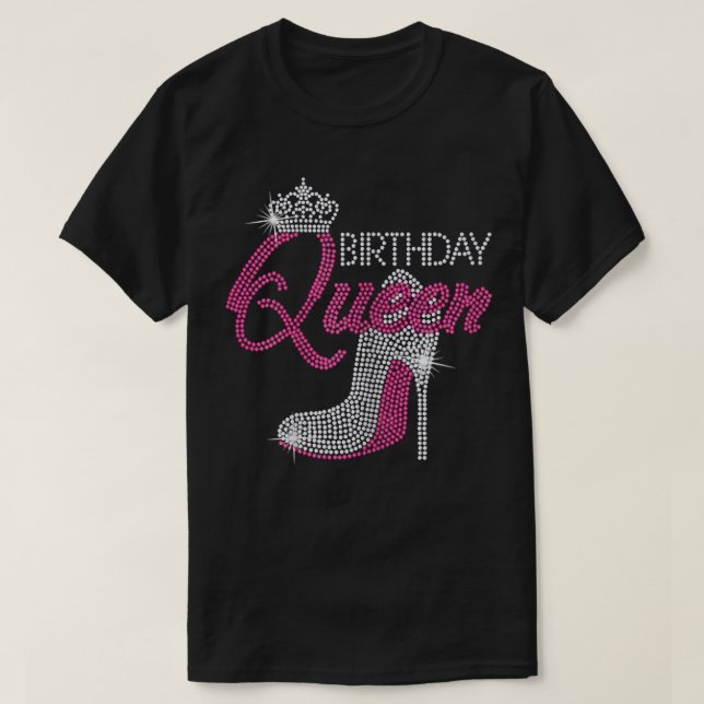 Womens Birthday Queen Cursive Shoes rhinestones Fo T-Shirt (Design Front)