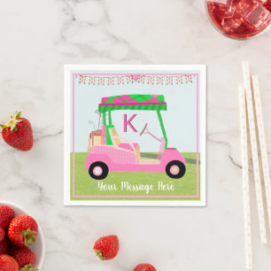 Women's Birthday Retirement Pink Golf Monogram Napkin