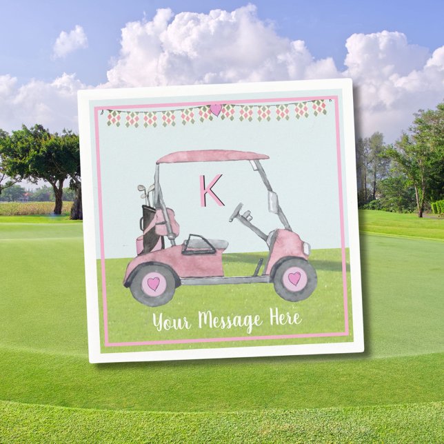 Women's Birthday Retirement Pink Golf Monogram Napkin (Creator Uploaded)