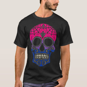Womens Biseual Pride Sugar Skull Meican Biseuality T-Shirt
