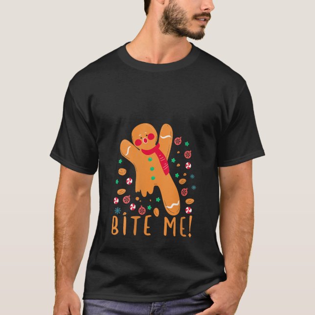 Womens Bite Me Gingerbread Funny Christmas Cookie  T-Shirt (Front)