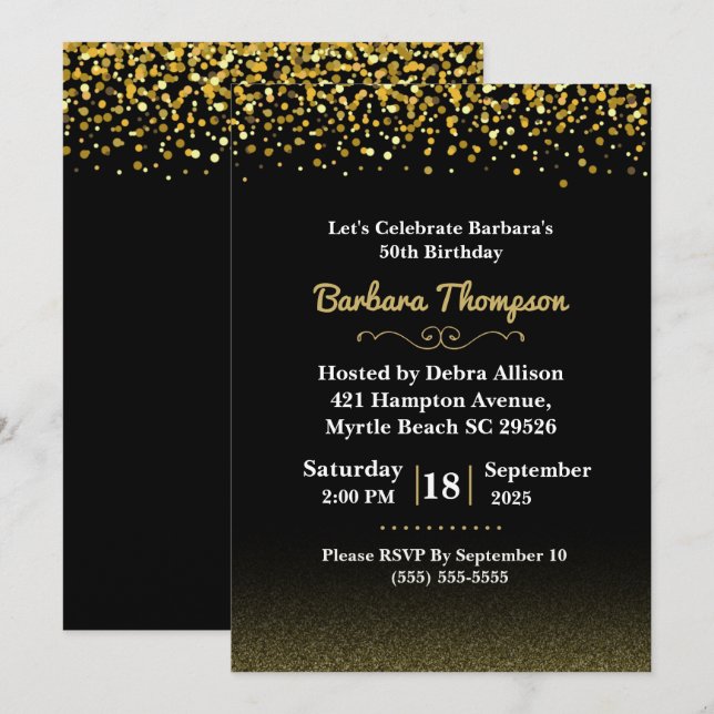 Women's  Black and Gold Invitation (Front/Back)