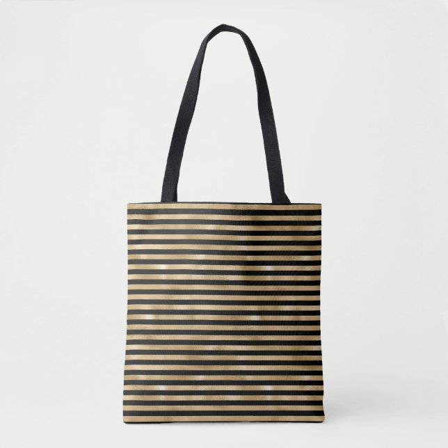 Women's Black and Gold Striped Tote Bag (Front)