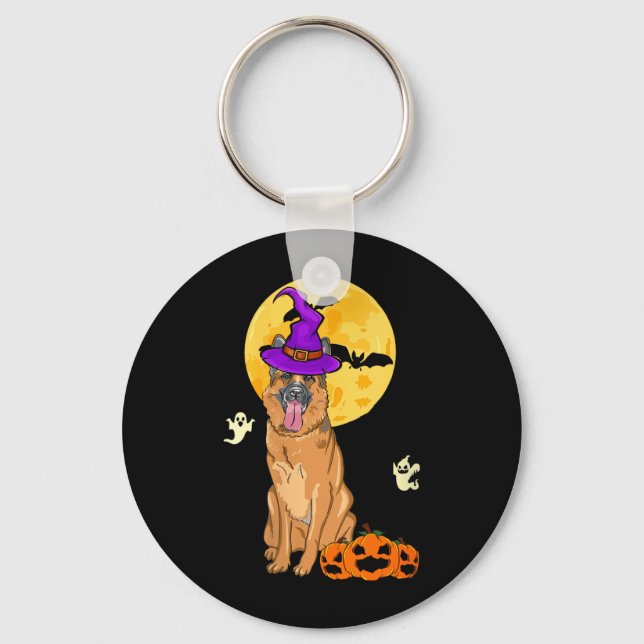 Womens Black And Tan German Shepherd Witch Key Ring (Front)