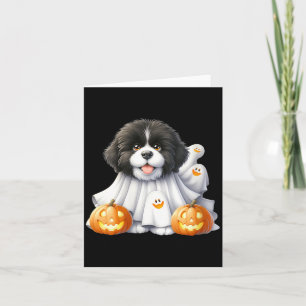 Womens Black And White Halloween Dog Ghost Dog Card