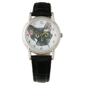 Women's Black Cat Black Leather Strap Watch