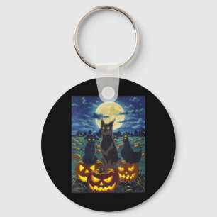 Womens Black Cat Dog Chicken Halloween Pumpkin Key Ring