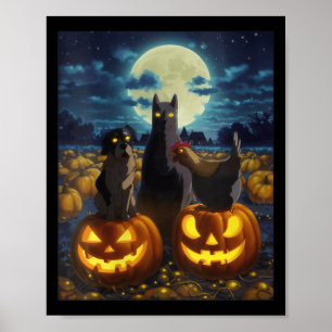 Womens Black Cat Dog Chicken Halloween Pumpkin Poster