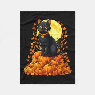 Womens Black Cat Pumpkin Halloween Fall Autumn Fleece Blanket
