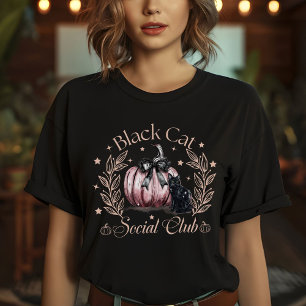 Womens Black Cat Social Club Halloween  T-Shirt