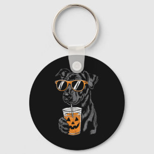 Womens Black Dog With Pumpkin Drink Sungles Key Ring