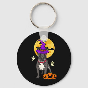 Womens Black French Bulldog Witch Halloween Key Ring