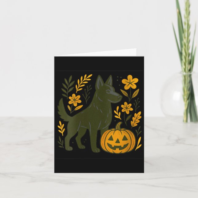 Womens Black German Shepherd Halloween Pumpkin Card (Front)