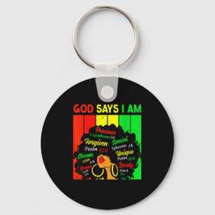 Womens black girl queen god says am melanin histor key ring