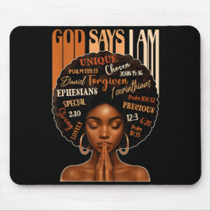 Womens Black Girl Queen God Says I Am Melanin Hist Mouse Mat