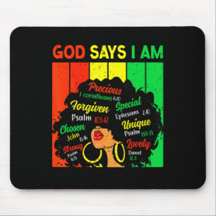 Womens Black Girl Queen God Says I Am Melanin Hist Mouse Mat