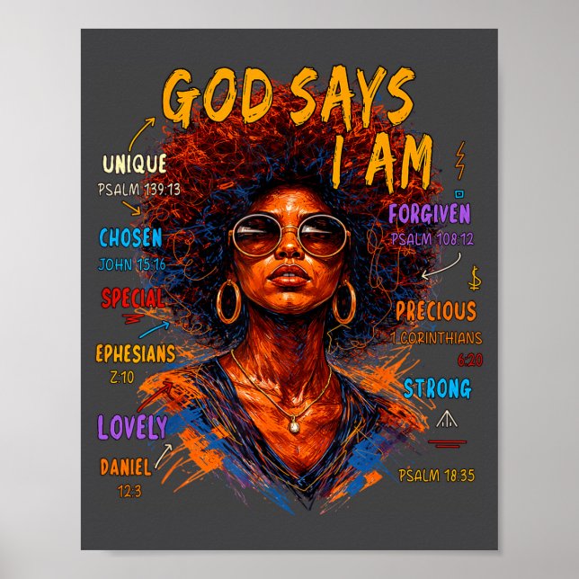 Womens Black Girl Queen God Says I Am Melanin Hist Poster (Front)
