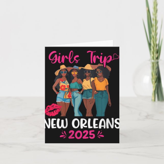 Womens Black Girls Trip New Orleans 2025 Vacation  Card (Front)