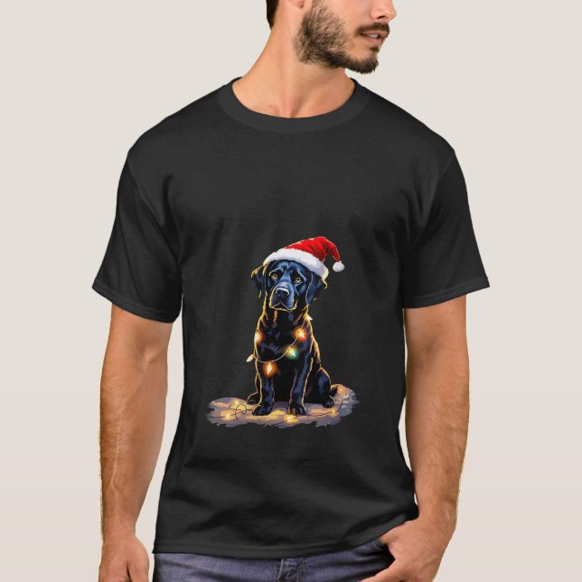 Womens Black Lab Christmas Tree Lights Cute Labrad T-Shirt (Front)