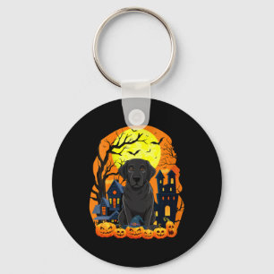 Womens Black Labrador Dog With Pumpkins Funny Y Key Ring