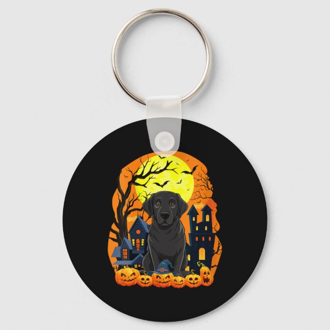 Womens Black Labrador Dog With Pumpkins Funny Y Key Ring (Front)