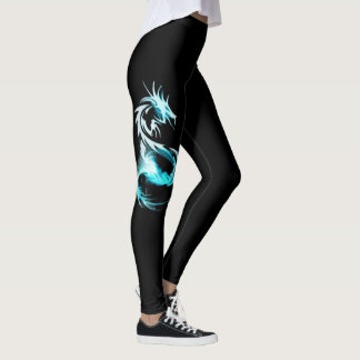Women's black leggings with a blue dragon design