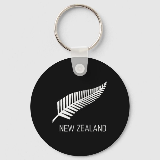 Womens Black New Zealand Fern Shirt Mens Black Pro Key Ring (Front)