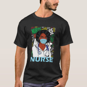 Womens Black Nurse Uniform Face Mask T-Shirt