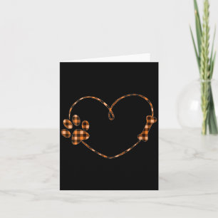 Womens Black Orange Plaid Dog Paw Heart Bone Card