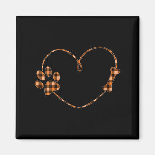 Womens Black Orange Plaid Dog Paw Heart Bone Magnet