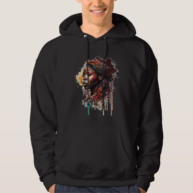 Womens Black Queen Afro Melanin Dripping Black His Hoodie (Front)